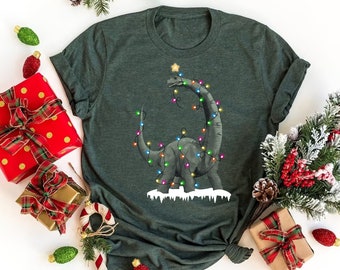 Brachiosaurus Christmas Lights Shirt, Dinosaur Holiday Tee