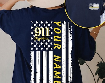 911 Dispatcher Shirt, dünne Goldlinie Flagge Ersthelfer Geschenk, personalisierter Kundenservice