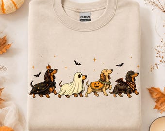Halloween Dachshund Costumes Shirt, Spooky Wiener Dog Comfort Colors Tee, Funny Pet Lover Gift