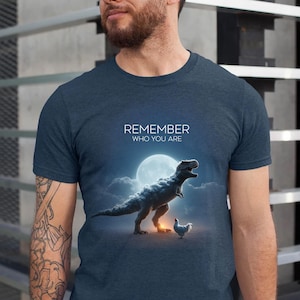 Kom ihåg vem du är kycklingskjorta, rolig evolution meme-t-shirt, dinosauriecitat-t-shirt, Jurassic humorgåva