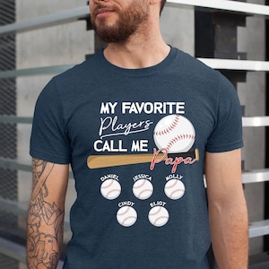 Baseball Papa Shirt With Grandkids&#39; Names, Baseball My Favorite Player Calls Me Papa Grandpa, Papa Baseball Coach Shirt, Father&#39;s Day Shirt