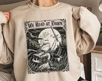 We Read at Dawn Shirt, Funny Frog Bookish Tee, Medieval Weirdcore Librarian Gift
