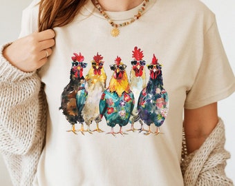Camiseta divertida de gallinas hawaianas: Camiseta de animales de granja para el verano