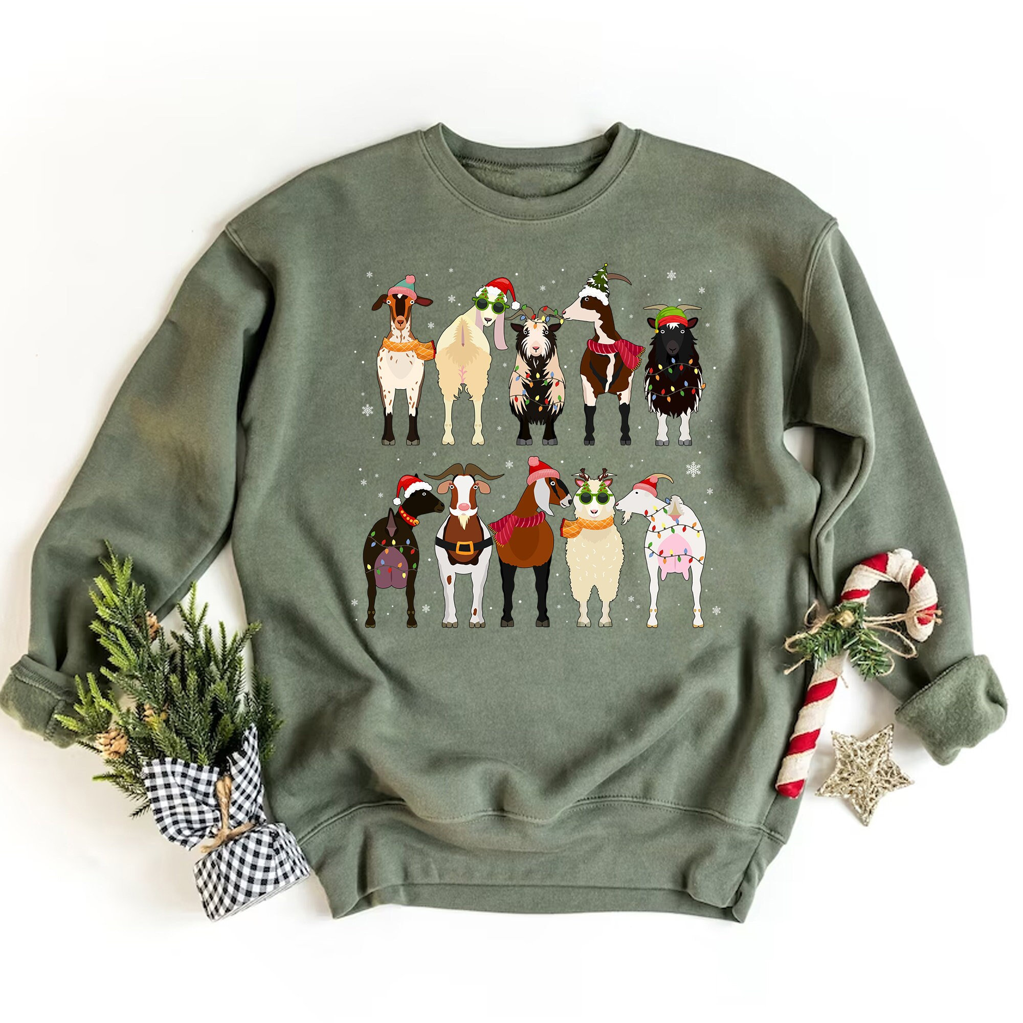 Sweat-shirt à Capuche (Hoodie) - Motif Chèvre & Lumières De Noël - Marque Gildan/Port/Jerzees - Neuf Sans Étiquette