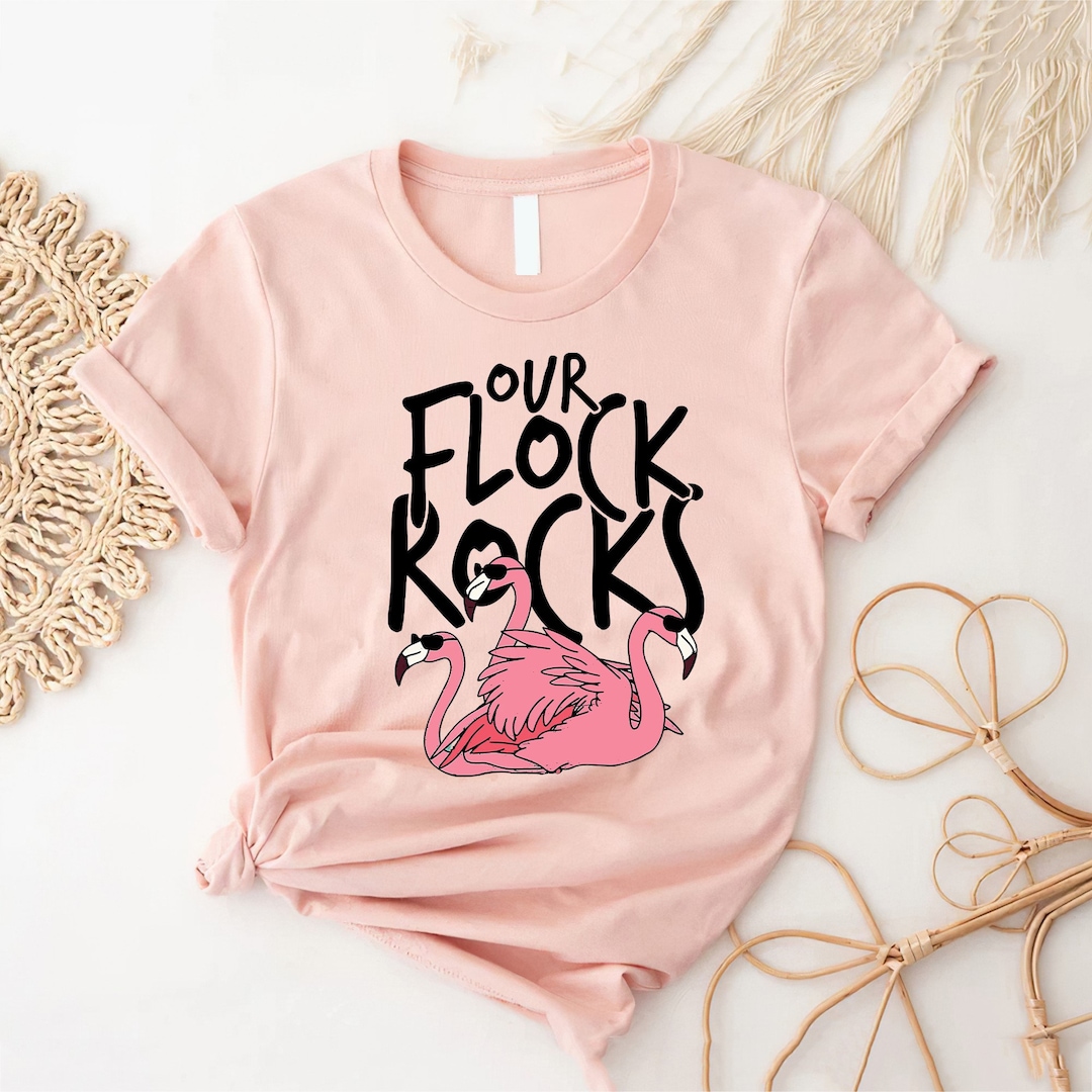 Our Flock Rocks Flamingo Graphic T-shirt - Summer Cotton Tee - Etsy