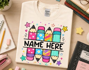Custom Pencil Name Teacher Shirt, Personalized Kids Tee, Back to School Outfit