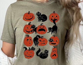 Chemise d'Halloween vintage citrouille chat noir