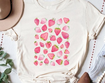 Chemise à imprimé fraises, t-shirt Cottagecore