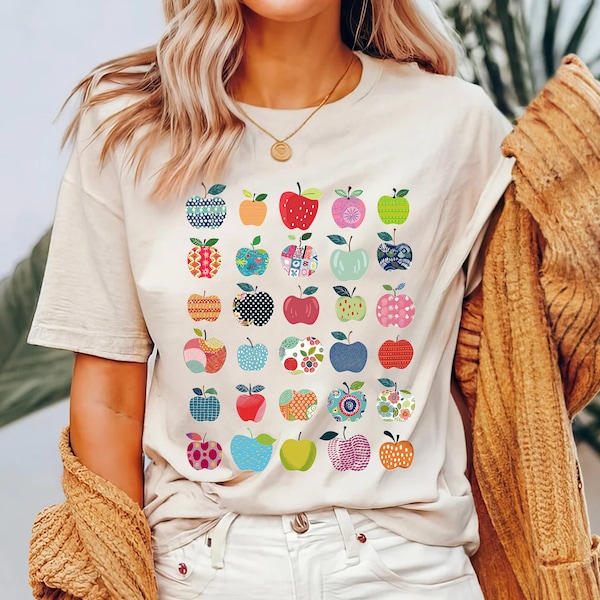 Teacher Apples Shirt: Retro Back To School Cotton Tee
