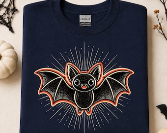 Retro Bat Graphic Tee, Spooky Halloween Shirt, Oversized Unisex Gift for Men Women