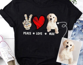 Camiseta personalizada de Paz y Amor con Perro: Regalo personalizado con foto de mascota