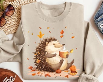Hedgehog Coffee Fall Shirt, Autumn Leaves Gift