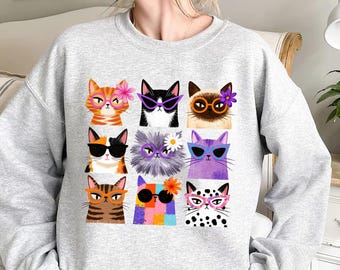 Retro Cat Shirt, Groovy Sunglasses Kitty Tee, 70s Style Feline Lover Gift