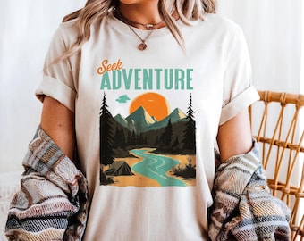 Camiseta Seek Adventure: Camiseta de algodón para acampar, hacer senderismo y disfrutar de la naturaleza en el bosque.