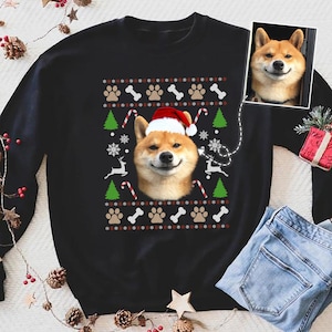 Personalized Dog Christmas Sweatshirt: Custom Santa Hat Pet Portrait