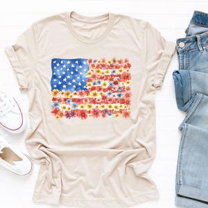 Floral American Flag Shirt, Retro 4th of July Women Shirt, Patriotic Shirt, Independence Day Shirt