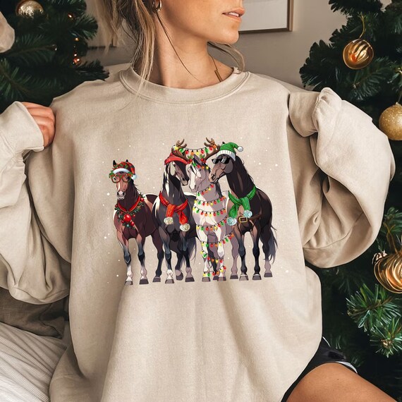 Horse Christmas Reindeer Lights Funny Horse Xmas Gift T-Shirt Horse Christmas Reindeer Lights Funny Horse Xmas Gift T-Shirt
