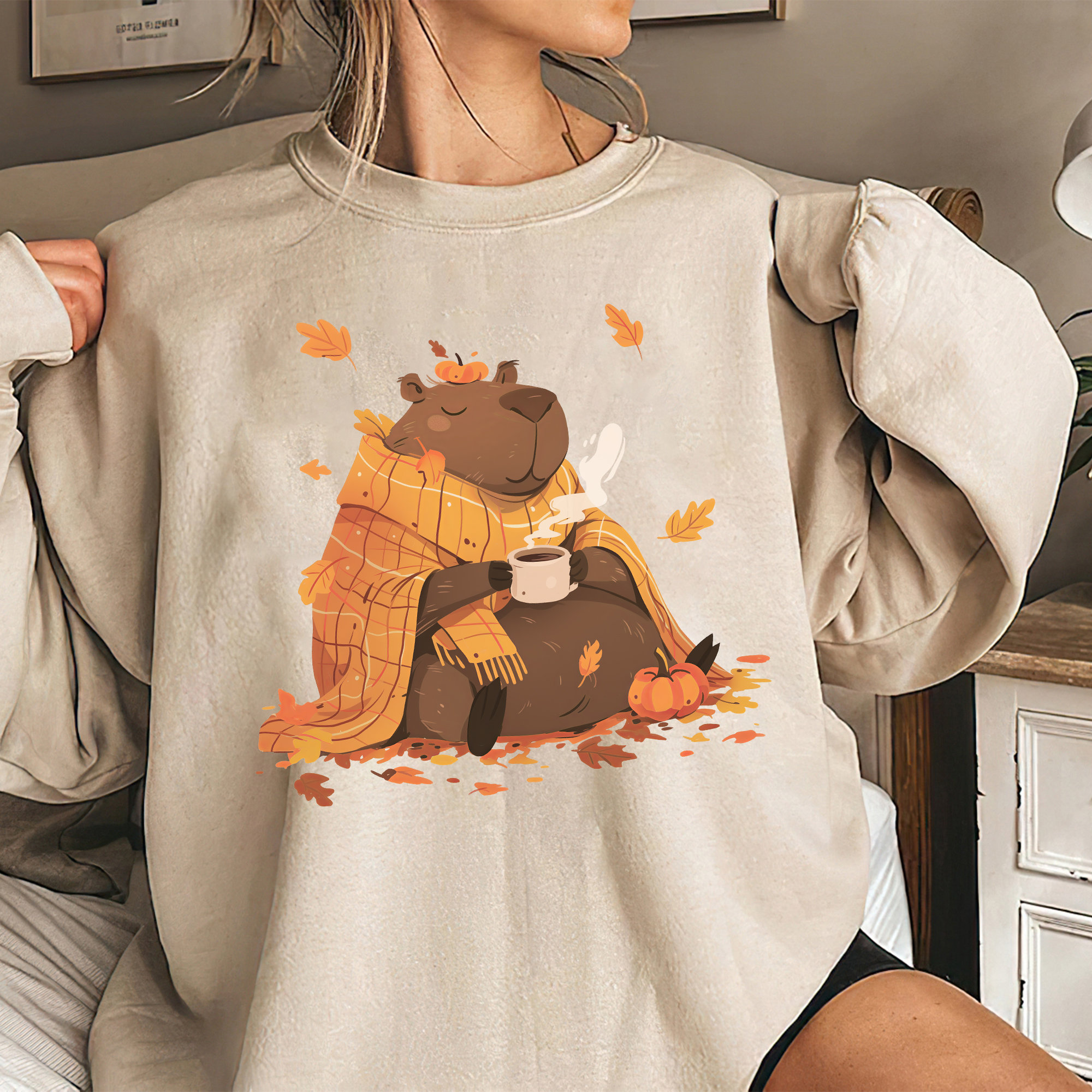 Fall Capybara Capybara Fall Shirt, Cute Capybara in Blanket Shirt, Capybara Pumpkin ...