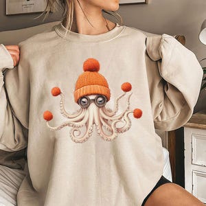 Cute Octopus Fall Shirt, Octopus Lover Shirt, Octopus Winter Shirt, Octopus Retro Vintage Style Shirt, Women Octopus Shirt