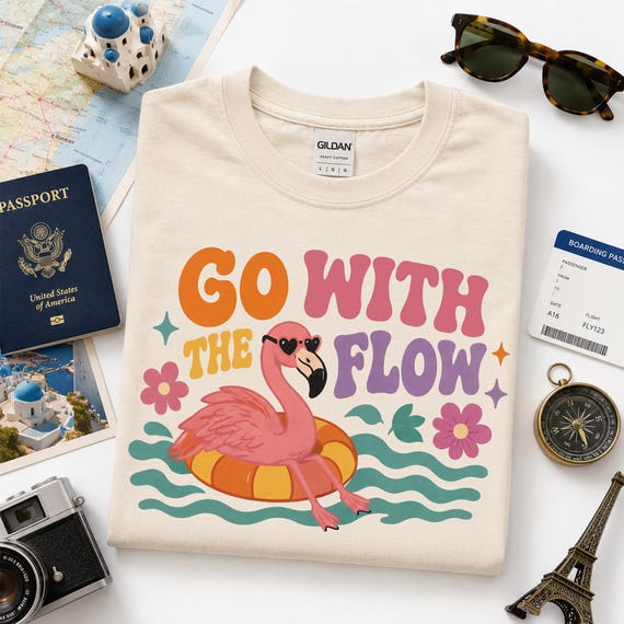 Go With The Flow Flamingo Shirt, Funny Summer Tee, Lake Life Beach