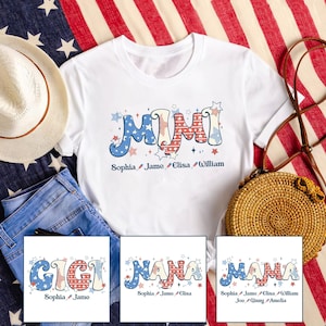 Personalized 4th of July Grandma Shirt, Women 4th of July Shirt with Grandchild Names, America Patriotic Shirt