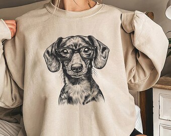 Dachshund with Glasses Shirt, Dog Lover Cotton Tee