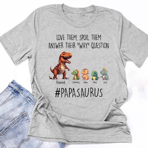 Personalized Papasaurus Shirt, Gift For Father&#39;s Day, Funny Papa Dad Shirt, Grandpa With Kids name Shirt