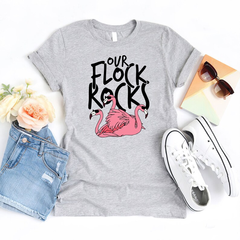 This Flock Rocks Our Flock Rocks Flamingo Graphic T-shirt - Summer Cotton Tee - Etsy