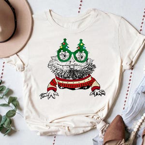 Christmas Bearded Dragon Cotton T-Shirt, Holiday Lizard Gift