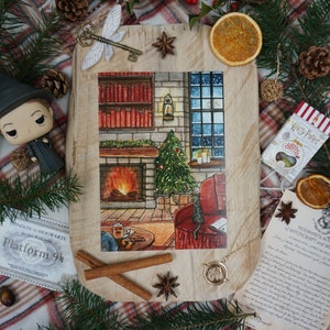 Aquarell-Illustration Harry Potter Weihnachten - Weihnachten in Hogwarts