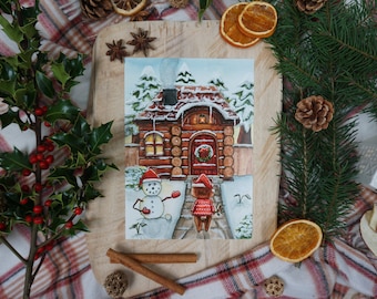 Aquarell-Illustration, inspiriert von Animal Crossing Christmas – Leas Winterernte