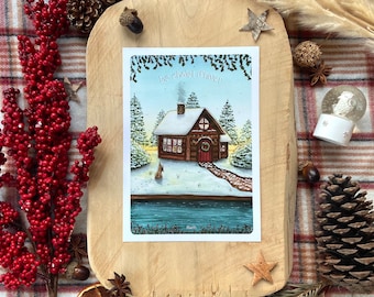 Aquarellillustration - Das Winterchalet