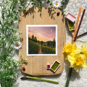 Aquarellillustration - Spaziergang in der Abenddämmerung