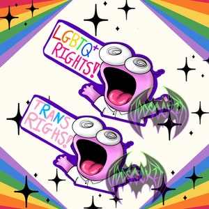 HANDMADE Glossy Sticker: LGBTQ+ , Trans ,Transgender Rights! - Pim Smiling Pals , Cartoon Friends Funny Sticker