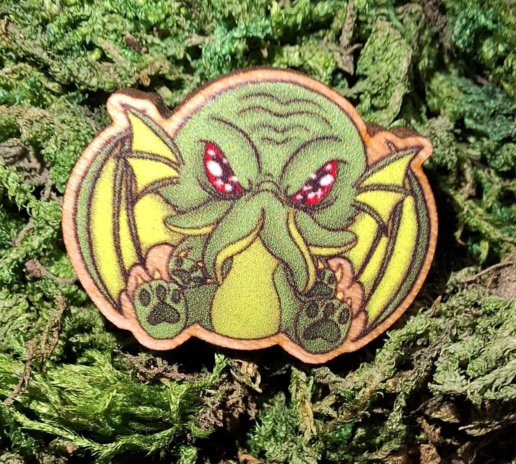 Cryptid Cuties 25mm Wooden Pins - Eco Friendly Natural Wood Badges
