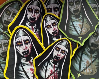 HANDMADE Glossy Vinyl Sticker Or Matte Paper Sticker  - Nun, slasher, horror movie, Demon great gift idea , sketchbook , Car Decal