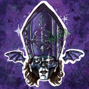 Satanized Papa Ghost V Perpetua bat wing Handmade Holographic Sticker