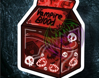 HANDMADE GLOSSY STICKER: Vinyl Milk Carton Sticker , Vampire Blood , Gothic goth , Dark asthetic  Red , Cute Vampire Stickers , blood