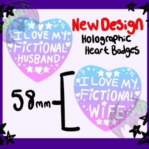 Fait main - Badge holographique en forme de coeur fictif I love my woman/husband 58 mm - Blorbo, bébé fille