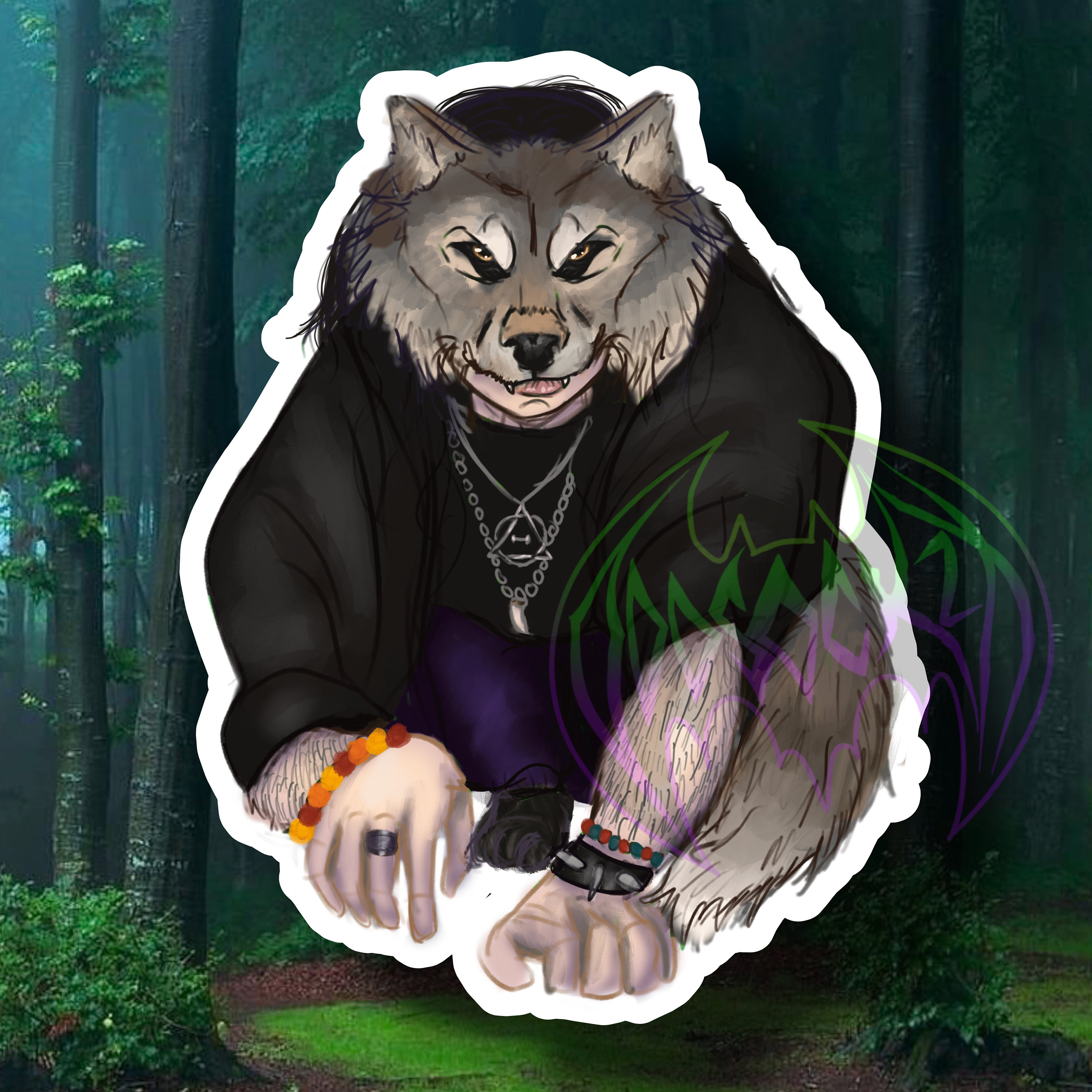 Handmade GLOSSY STICKER: Wolf Therian Quadrobics , Alterhuman