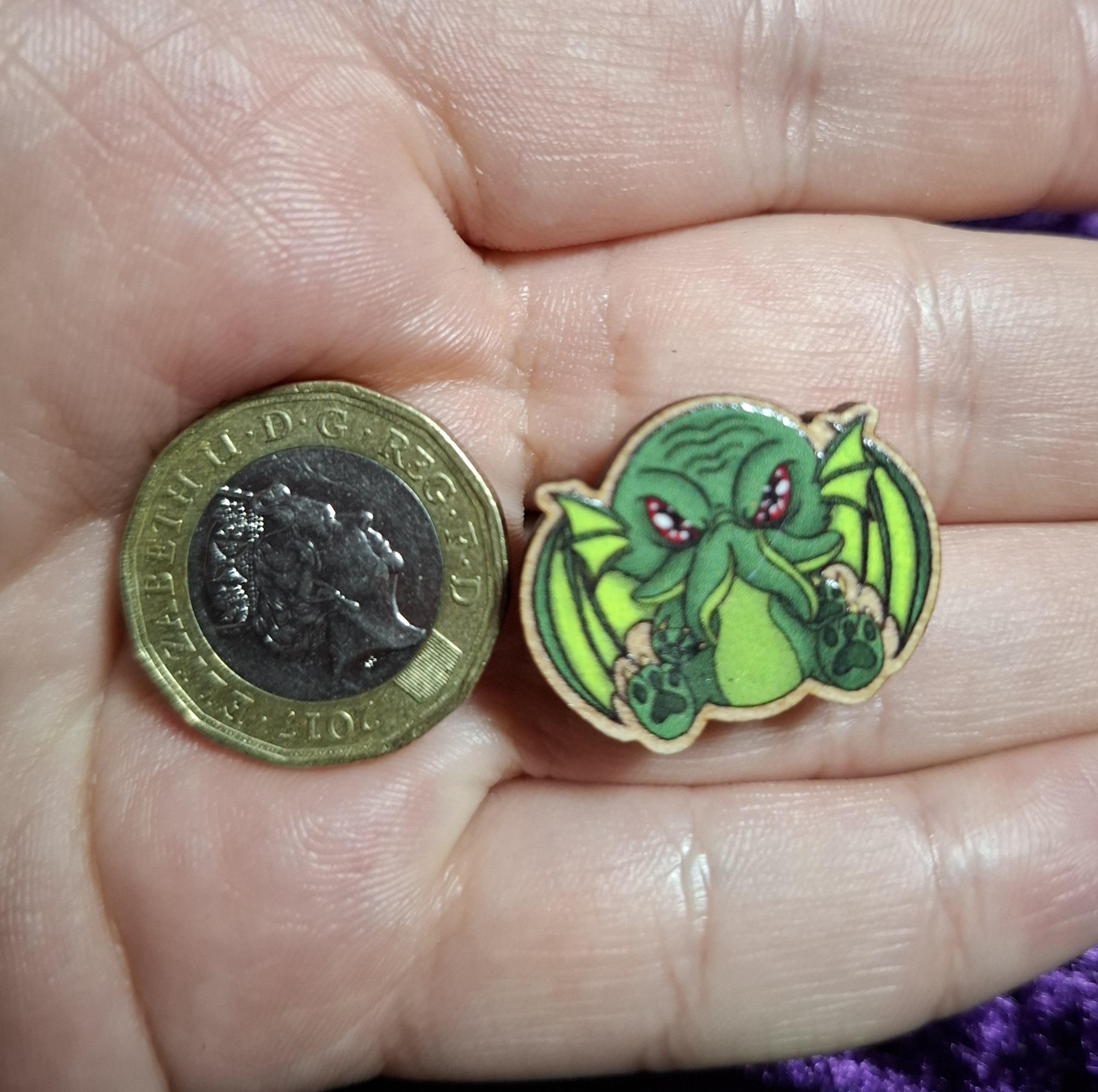 Cryptid Cuties 25mm Wooden Pins - Eco Friendly Natural Wood Badges