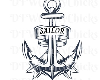 Anchor with sailor banner, sailor, banner, Anchor Svg, sailor Svg