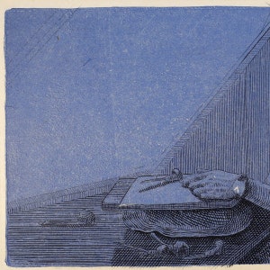 Work in Dark Original Hand-Engraved Copperplate Engraving, Linocut, Chine-Collé, print featuring doom scrolling, procrastination afbeelding 2