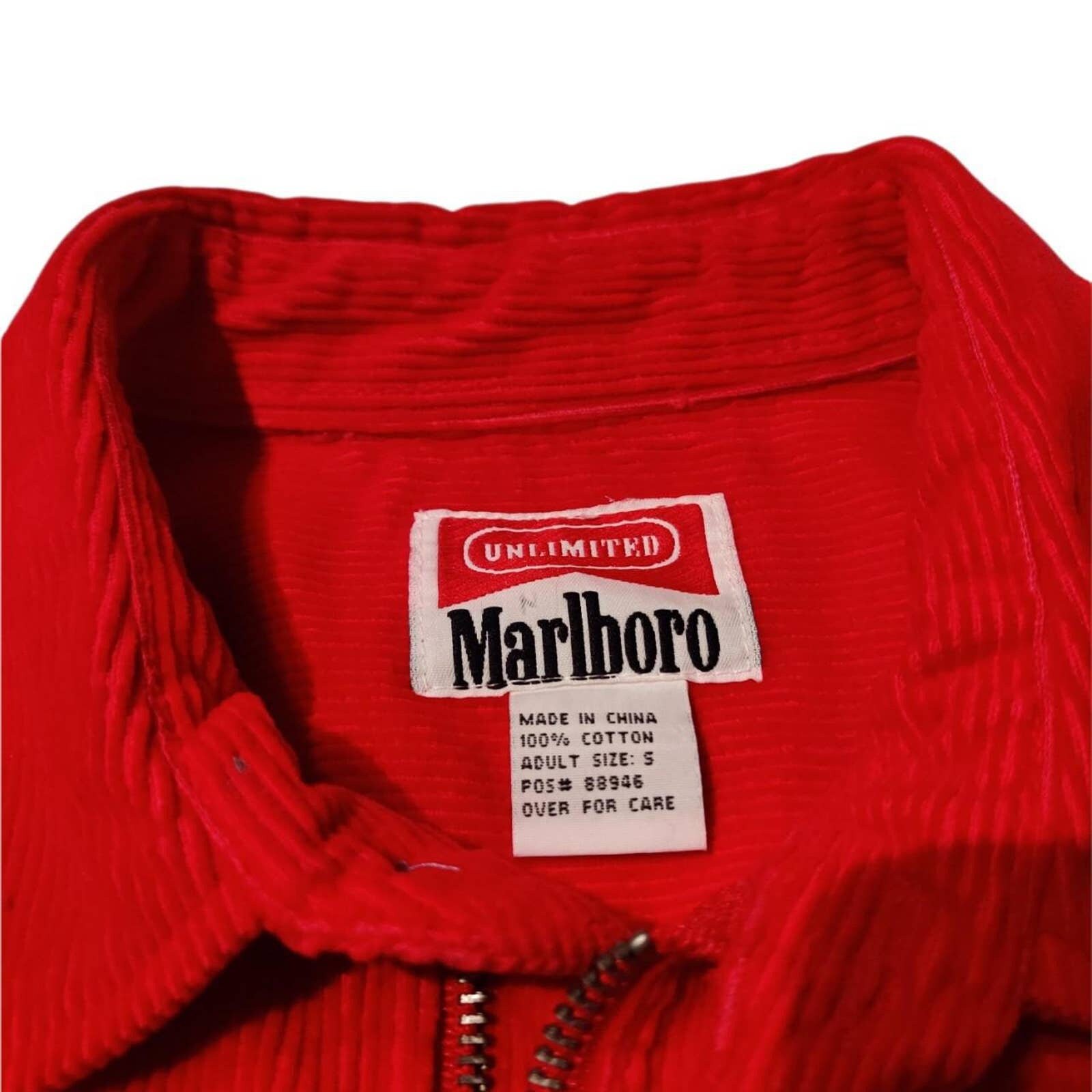 90's Vintage Marlboro Corduroy 1/4 Zip Up, Red, Fits Like a