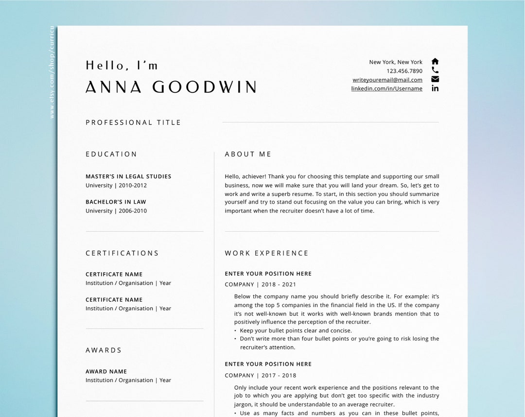 Minimalist Resume Template Word Professional Resume Cv Template ...