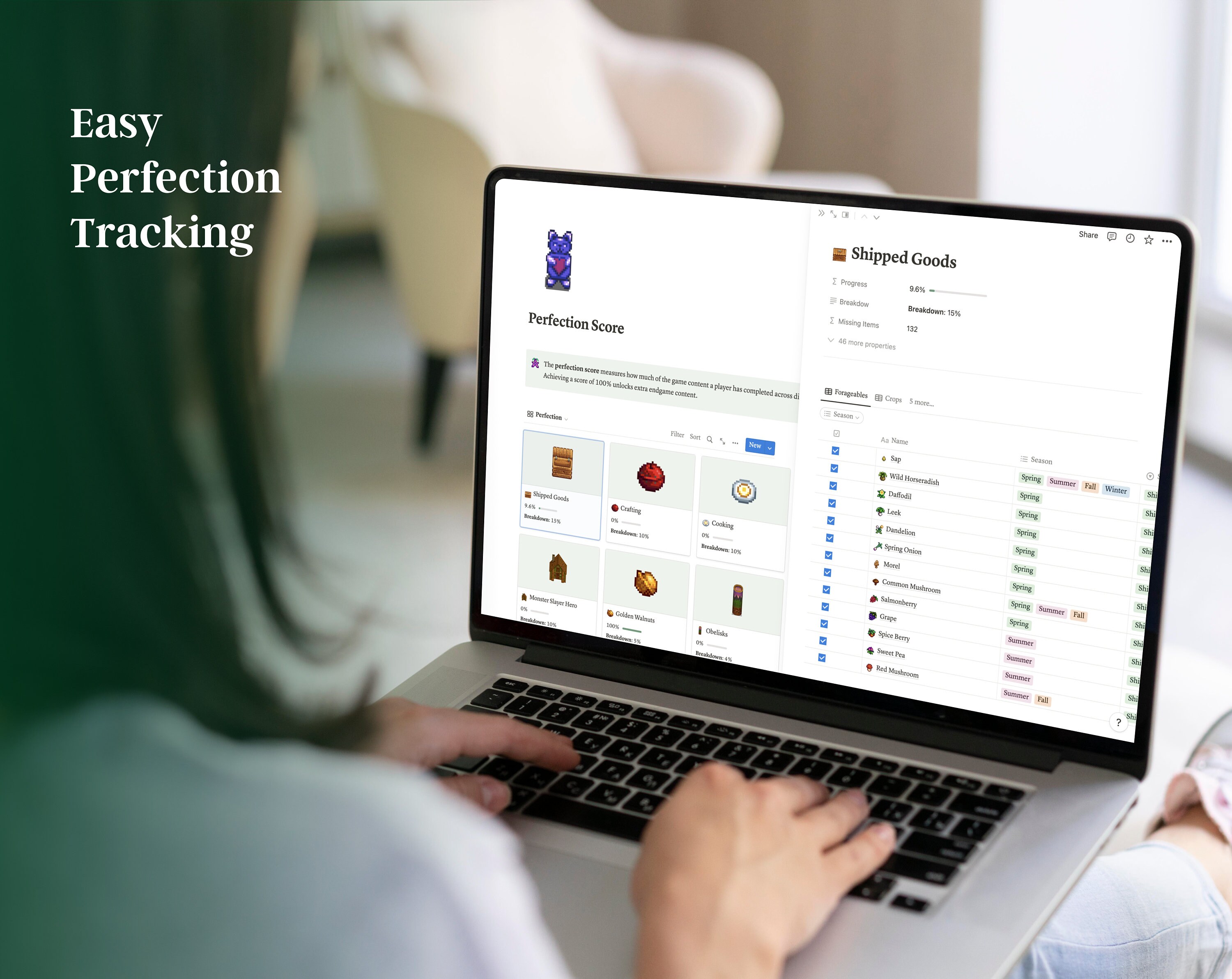 Stardew Valley Notion Planner, Stardew Valley Perfection Tracker