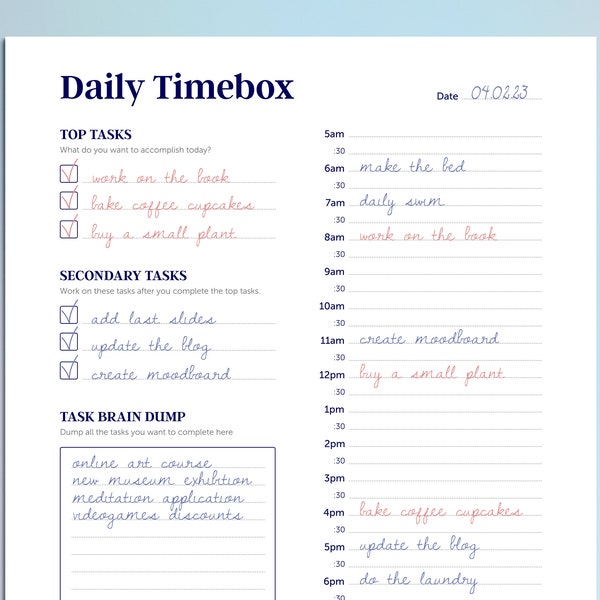 Timebox Daily Planner Printable Planner iPad Planner Time Block Journal  Timeboxing To-Do List Planner Digital Download