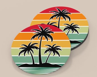 Island Beach Palm Tree Caribbean Vacation 1 Thin Cork Coaster Set of 4 