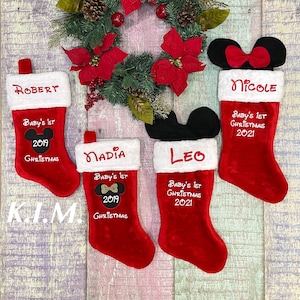 Personalized Mickey Minnie Mouse Christmas Stocking / Baby’s First Christmas 2023 / Minnie Mouse Stocking Name / Christmas Gift For Newborn