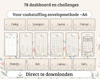 78 painéis, desafios de economia e rastreador para enchimento de dinheiro Formato A6, fichário de orçamento A6, download digital, orçamento, economia, método de economia